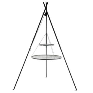 Premium Schwenkgrill „TIPI“ 210 cm - Doppelrost aus Edelstahl 70 cm + 40 cm