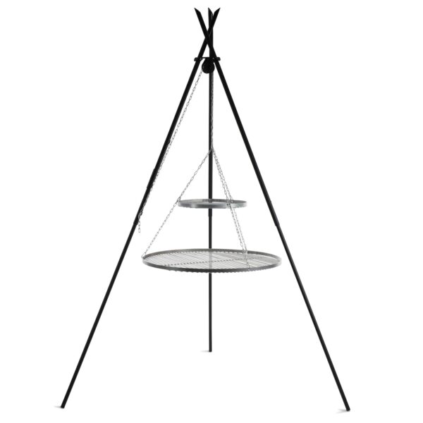 Premium Schwenkgrill „TIPI“ 210 cm - Doppelrost aus Edelstahl 80 cm + 40 cm