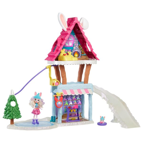 Enchantimals Hasen-Skihütte (ca. 63 cm) mit Bevy Bunny-Puppe (ca. 15 cm) und Tierfreundin Jump