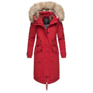 NAVAHOO Damen Designer Langer Wintermantel Parka mit Kunstfell-Kapuze Kin-Joo