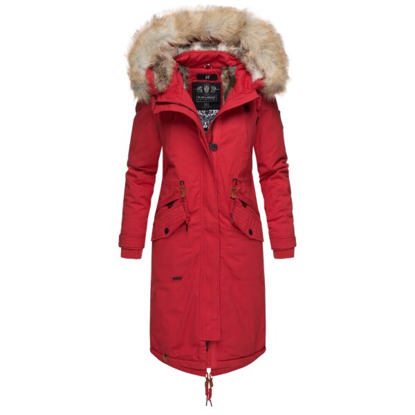 NAVAHOO Damen Designer Langer Wintermantel Parka mit Kunstfell-Kapuze Kin-Joo