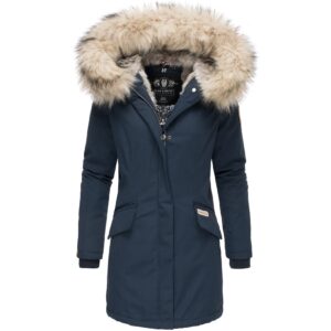 NAVAHOO Damen stylischer Wintermantel Winterparka mit Kunstfell-Kapuze Cristal