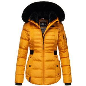 NAVAHOO Damen edler Winterjacke Kurzmantel mit abnehmbarem Kunstfellkragen Melikaa