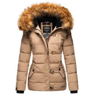 NAVAHOO Damen Stylische Winterjacke Steppjacke mit Kunstpelz Kapuze Zoja