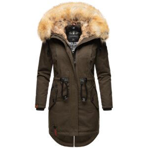 NAVAHOO Damen stylischer Wintermantel Winterparka mit Kunstfell-Kapuze Bombii