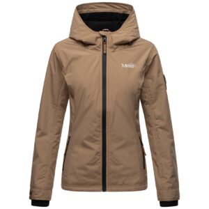 MARIKOO Damen Sportliche Outdoorjacke Übergangs Regenjacke mit Kapuze Brombeere