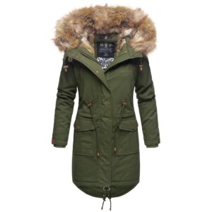 NAVAHOO Damen Warmer Wintermantel Winter Baumwollparka mit Kunstfell Rosinchen