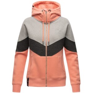 NAVAHOO Damen Kapuzensweatjacke Sportliche Damen Sweatjacke im Coloblocking-Stil Honigperle