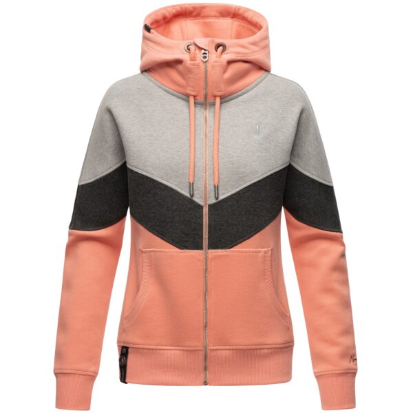 NAVAHOO Damen Kapuzensweatjacke Sportliche Damen Sweatjacke im Coloblocking-Stil Honigperle