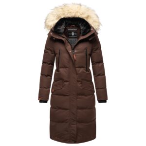 MARIKOO Damen langer Winterjacke Stepp Parka mit abnehmbarer Kapuze Schneesternchen