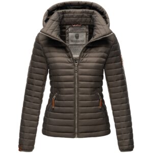 MARIKOO Damen Stylische Steppjacke Übergangsjacke mit abnehmbarer Kapuze Löwenbaby