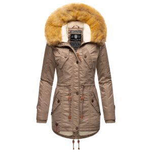 NAVAHOO Damen Hochwertiger Wintermantel Winterparka mit großem Kunstfell La Viva