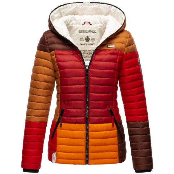 NAVAHOO Damen Stylische Steppjacke Colorblocking Übergangsjacke mit Kapuze Multikulti