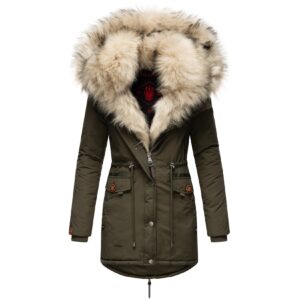 NAVAHOO Damen Wintermantel Dicker Winterparka mit 2 Kunstpelz-Kapuzen Sweety