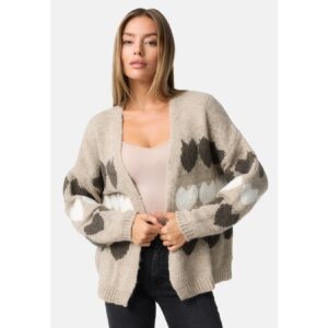 PM SELECTED Damen Warme Strickjacke Cardigan mit Herzmuster in Einheitsgröße PM66