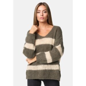 PM SELECTED Damen Warmer Strickpullover Pullover mit Candy Stripes in Einheitsgröße PM67