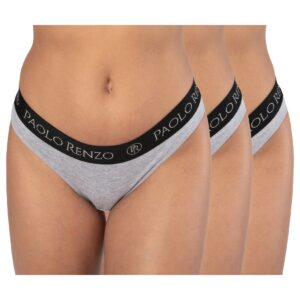 Paolo Renzo® Damen Baumwoll Tanga SPORT LINE 3 Paar - Größe XL - Grau