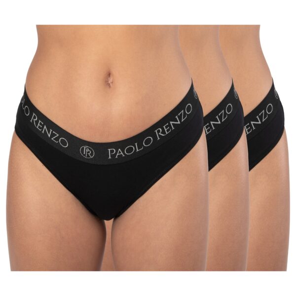 Paolo Renzo® Damen Baumwoll Slip SPORT LINE 3 Paar - Größe L - Schwarz