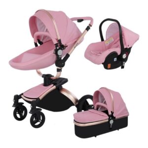 TPFLiving Luxus Kombi-Kinderwagen 3in1 Set - Modell 5 Kunstleder - Rosa