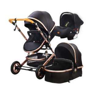 TPFLiving Kombi-Kinderwagen 3in1 Set - Modell Lux 7 Stoff - Schwarz