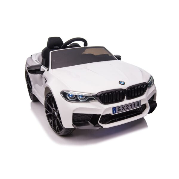 TPFLiving Elektro-Kinderauto BMW M5  weiss - Kinderauto - Elektroauto - Ledersitz und Sicherheitsgurt