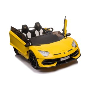 TPFLiving Elektro-Kinderauto Lamborghini Aventador SVJ Doppelsitzer gelb - Kinderauto - Elektroauto - Ledersitz und Sicherheitsgurt