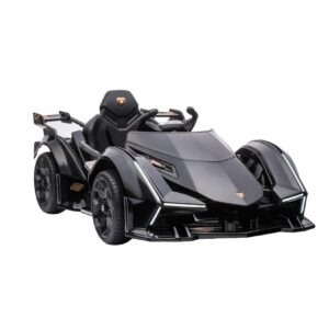 TPFLiving Elektro-Kinderauto Lamborghini V12 Vision Gran Turismo schwarz - Kinderauto - Elektroauto - Ledersitz und Sicherheitsgurt