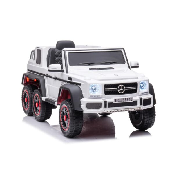 TPFLiving Elektro-Kinderauto Mercedes G63 AMG 6x6 weiss - Kinderauto - Elektroauto - Ledersitz und Sicherheitsgurt