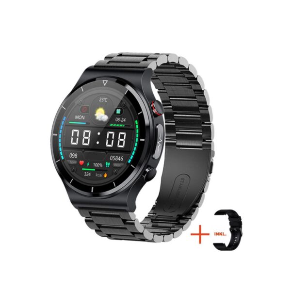 TPFNet Smart Watch / Fitness Tracker IP68 - Edelstahl Armband + Silikon Armband - Android & IOS - Schwarz