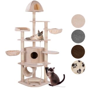 HAPPYPET Großer Kratzbaum stabil 200 cm hoch Katzenbaum Kletterbaum   Beige