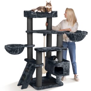 HAPPYPET Kratzbaum Massiv XL Katzenbaum stabil 156 cm Kletterbaum Groß   Anthrazit