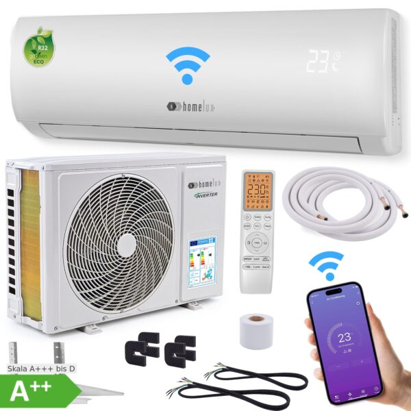 HOMELUX Split Klimaanlage mit WiFi/App 9000 BTU/h (2.600 Watt) A++    9000 BTU/h / 2